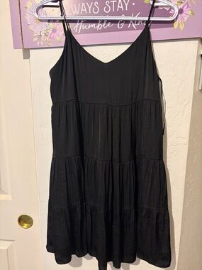 Naked Zebra Black Tiered Slip Mini Sundress lined size small